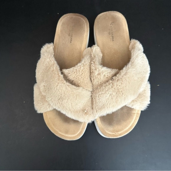 UGG Kookaburra Roubie Fuzz Slip On Tan Fur Straps Platform Sandals Women’s 8 - Picture 7 of 11